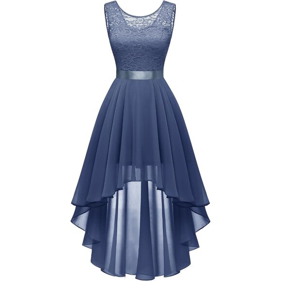 BeryLove Women Grayish Purple Chiffon Scoop Neck Sleeveless Lace Cocktail Dress - Picture 1 of 7